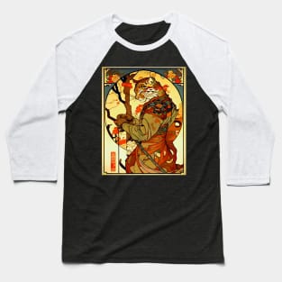 Japanese Vintage Art Nouveau Samurai Tiger Baseball T-Shirt